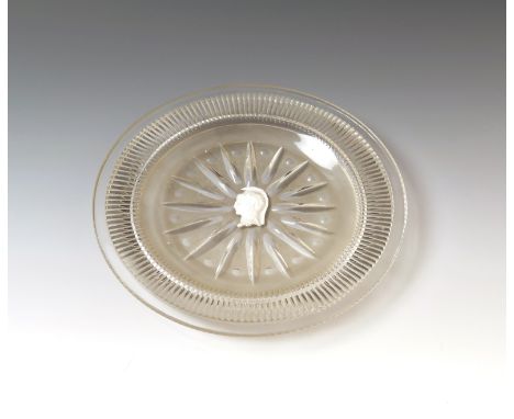 A sulphide cut glass plate  1st half 19th century, perhaps by Apsley Pellatt, the centre set with the sulphide profile portra