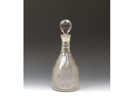 An armorial decanter and stopper  c.1800, of mallet shape, engraved with the coat of arms for the Delaval family of Northumbe