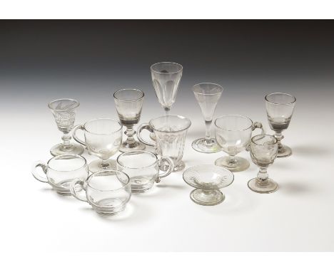 A mixed lot of glass  18th century and later, including six various custard or syllabub glasses, six small wine glasses, and 