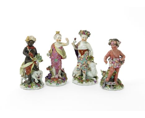 A rare set of Derby figures from the Four Quarters of the Globe series  c.1760, emblematic of Africa, Europe, Asia and Americ