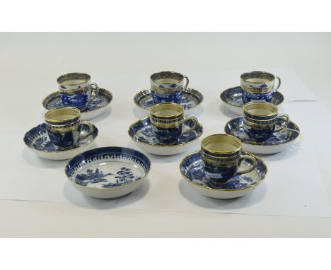Collection Of Late 18th Early 19thC Blue And White Porcelain Comprising Seven Tea Cups And Eight Saucers, Chinoiserie Decorat