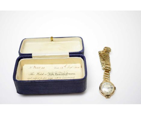 A 9ct yellow gold cased Vertex cocktail watch, fitted manual wind movement, on gilt strap, boxed.