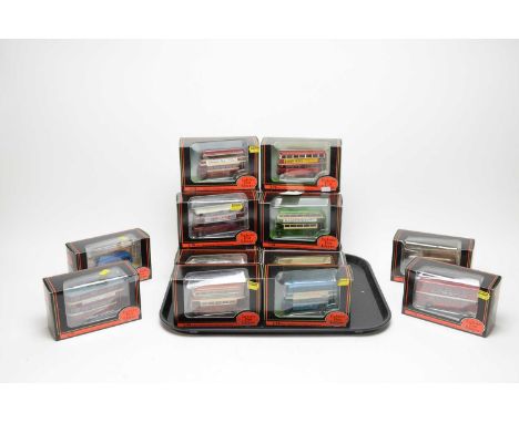 A collection of Exclusive First Editions 1:76 scale diecast model buses and trams, each in box. (18)