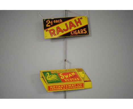 Two enamel tobacco advertising signs, comprising: Swan Vestas The Smokers Match sign; and a Rajah Cigars sign. (2)