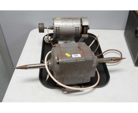 Two motor operated bench grinders, for jewellery making and repair, one by Sutton Tools, Suppliers of Fine Tools to the Jewel