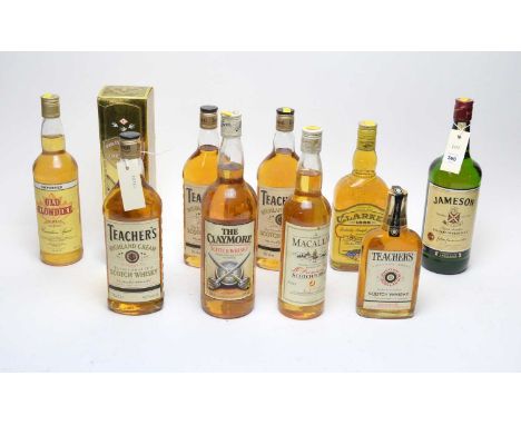 A collection of bottles of whisky, including: four bottles of Teacher’s Highland Cream Scotch Whisky; Jameson Irish Whiskey; 