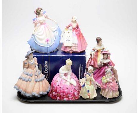 A collection of Royal Doulton decorative ceramic figures of ladies, including: ‘Victoria’, HN 2471; ‘Babie’, HN 1679; ‘Angela