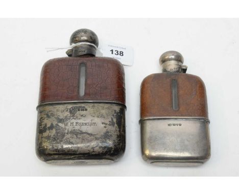 A leather and silver mounted glass hip flask, by G &amp; J W Hawksley, Sheffield 1906, retailed by Hawson, Swan &amp; Morgan,