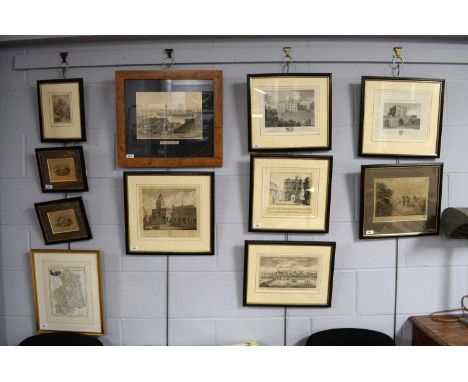 A collection of local interest etchings, illustrating scenes including Alnwick Abbey; Pilgrim Street Gate; Tower of the Old B