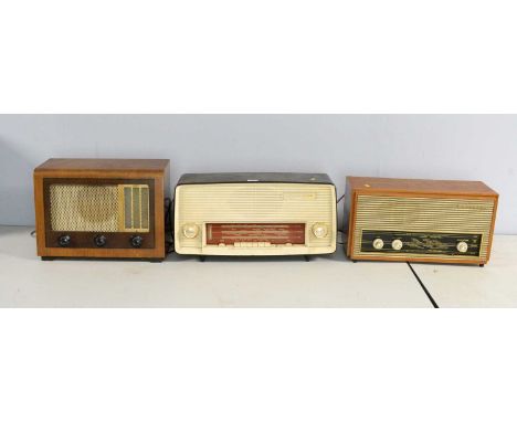 A vintage ECG radio, cat. no. BC5441, in walnut case, 44 x 32cms high; vintage Murphy 614 radio, type A674, in Bakelite case;