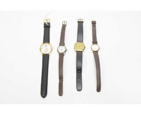 A 9ct yellow gold cased Rotary manual wind wristwatch, on navy strap; a 9ct gold cased Bueche Girod wristwatch, quartz moveme