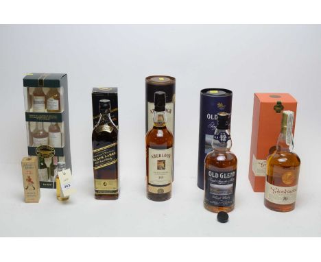 A collection of bottles of whisky, including: Aberlour Single Highland Malt Scotch Whisky, 10 Years Old, in tube; Old Glenn S