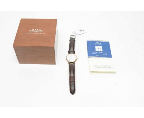 A Rotary Elite 9ct gold cased quartz wristwatch, the white roman dial with date aperture, boxed. 