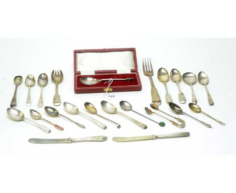 A selection of Georgian and later silver cutlery, including: Georgian Scottish silver table fork, by James McKay, Edinburgh 1