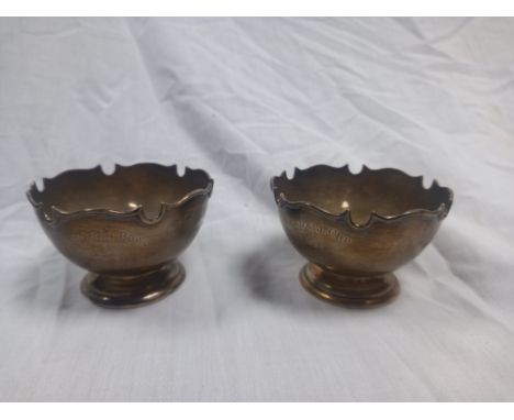 A pair of hallmarked silver bowls with Barker Brothers Silversmiths Ltd. marks, inscribed with 'Kendall Bowl 1927' and 'Kenda