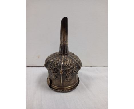 An early 19th century Glasgow hallmarked repousse silver wine funnel with filter insert by Robert Gray &amp; Son. H.13cm Weig