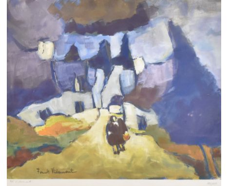 A framed and glazed limited edition lithograph, expressionist style composition, numbered and signed. H.62.5 W.77.5cm