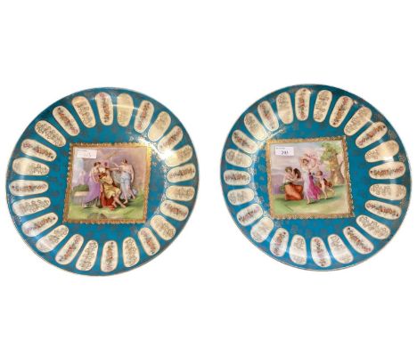 A pair of 19th Century style Vienna Porcelain chargers. Central square panel with gilt  surround and cobalt blue ground. each