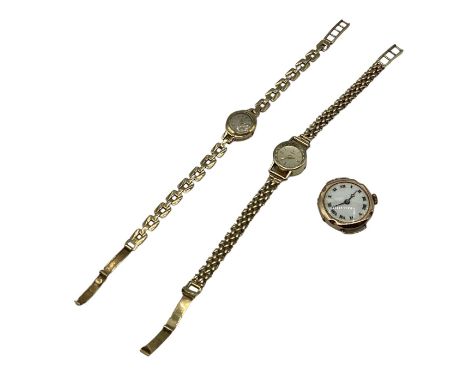 A 9ct gold cased ladies Rolex cocktail watch on a 9ct integral strap. Together with a yellow metal ,cased Tissot on a 9ct gol