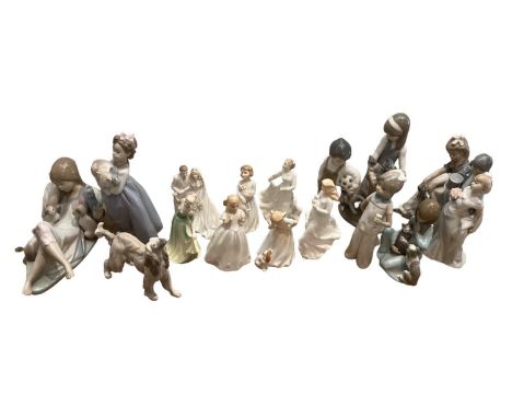 A quantity of Lladro figures, see images for details and a quantity of Royal Worcester and Royal Doulton 