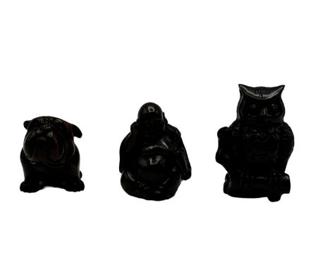 Three fruitwood carved Japanese Netsuke. 