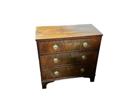 Victorian mahogany straight front three drawer chest of drawers, with brass drop handles,  on bracket feet, CONDITION REPORT: