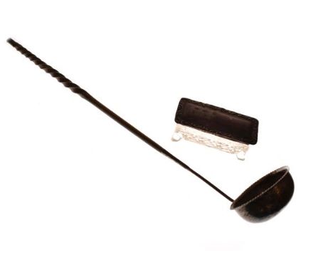 Unmarked white metal and baleen-handled ladle together with a silver lidded rectangular cut glass trinket box   Condition: 