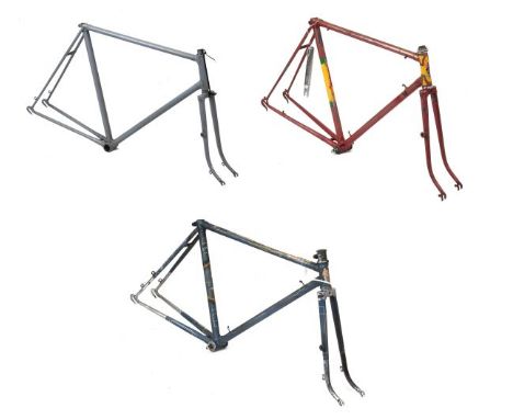 Cycle racing frames - red steel vintage racing frame, a Claude Butler renovated blue frame believed to be a Bown having chrom
