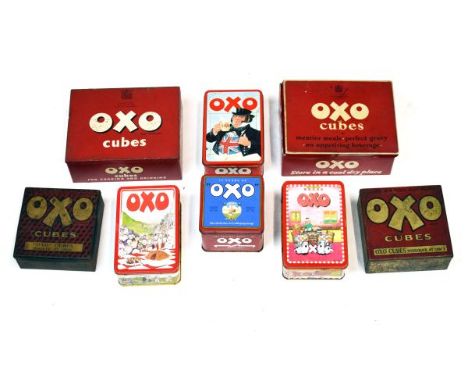 Collection of vintage Oxo advertising tins of assorted sizes together with two Oxo spoons   Condition: 