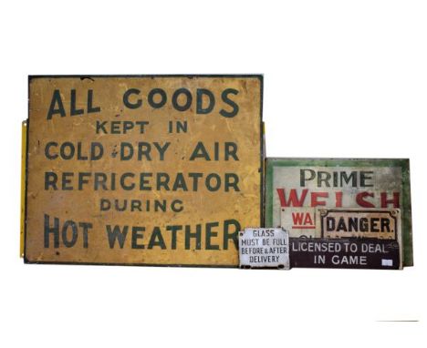 Vintage enamel and other signs to include; 'Prime Welsh Mutton' etc   Condition: 