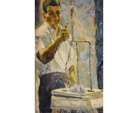 R. Cosgrove - Oil on canvas - Portrait of a craftsman at work, signed and dated 61 lower right, 91cm x 56cm   Condition: 