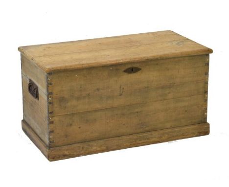 19th Century pine trunk or bedding chest of dovetail construction with hinged cover   Condition: 