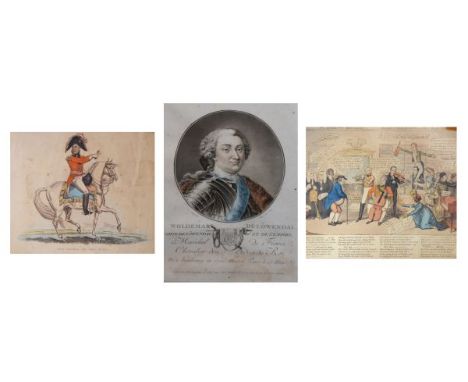 Quantity of assorted prints to include; early 19th Century satirical caricature 'The Regent's Harmonica', assorted caricature