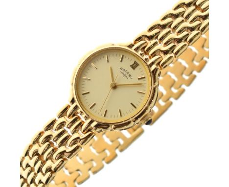 Lady's gold plated Rotary wristwatch, cream dial with baton markers and numeral XII with original bracelet and clasp, box and