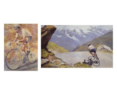 Cycling Interest - Two signed limited edition prints, the first Tommy Simpson on Mount Ventoux 1967 Tour De France 13th Stage