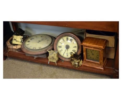 Large group of German and other clocks and clock movements to include; a Winterhalder and Hoffmeier mantel clock with single 