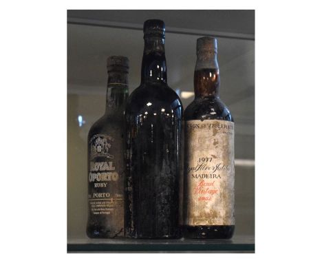 Ellis Son & Vidler 1977 Royal Silver Jubilee Madeira, Bual vintage 1952, Royal Oporto Ruby bottle of port, non vintage and on