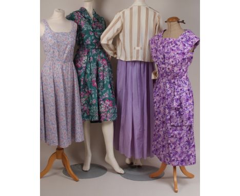 A COLLECTION OF VINTAGE SILK DRESSES  A collection of vintage dresses to include a sleeveless cotton floral dress Bust 38" x 