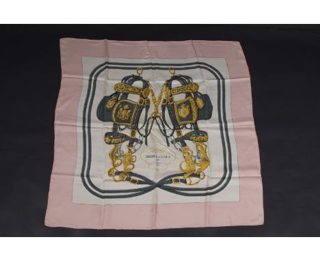 BOXED HERMÈS SCARF - "BRIDES de GALA" Silk twill, rolled edges, in original box (not perfect). 90 x 90 cm. (1)