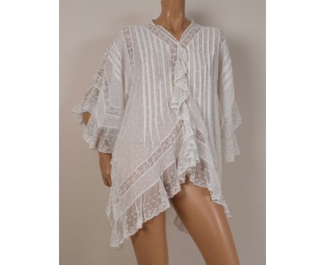 A LACE AND COTTON BLOUSE Beautiful white cotton and lace blouse.  Pin tucked at the front with tiny hidden buttons, fastening