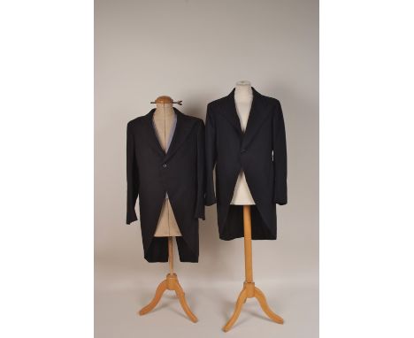 MEN'S VINTAGE TAILCOATS A black with very faint stripes tailcoat Small 38" chest. No labels in pockets.  A second tailcoat wi