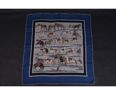 A HERMÈS SCARF 'D'APRES VAN DER MEULEN' Silk twill, rolled edges. 32" x 34". (1)