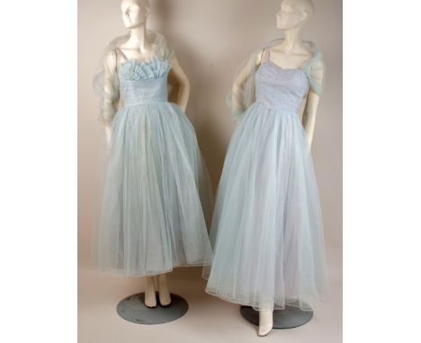 TWO 1950'S TULLE VINTAGE PARTY DRESSES Belonged to twins, these pretty dresses look similar but have a couple of subtle diffe