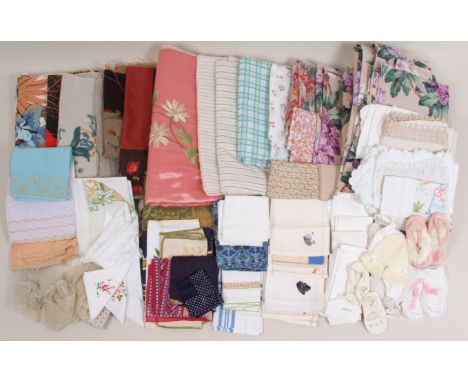A MIXED LOT OF VINTAGE FABRICS, LINEN AND EMBROIDERIES All in good clean condition, pieces of beautiful vintage fabrics and a