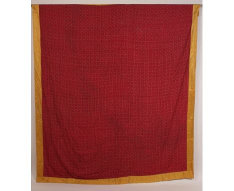 AN EARLY C19TH SILK EMBROIDERED LUNGI A beautiful soft silk cochineal embroidered with button hole motifs, surrounded with a 
