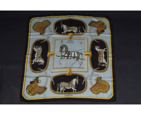 A HERMÈS SCARF - "GRAND APPARAT" Silk twill, rolled edges, signed Jacques Eudel. 90 x 90 cm. Good condition (1)