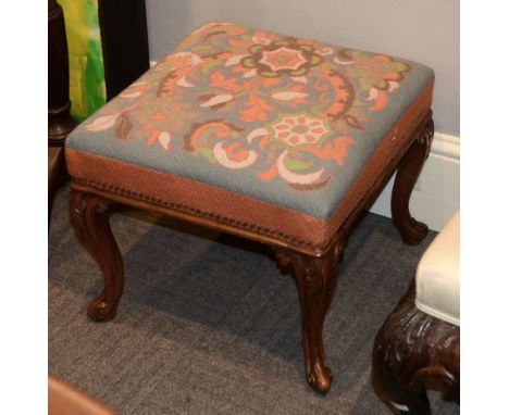 A Victorian walnut stool, late 19th century, 40cm high, the seat 48cm square