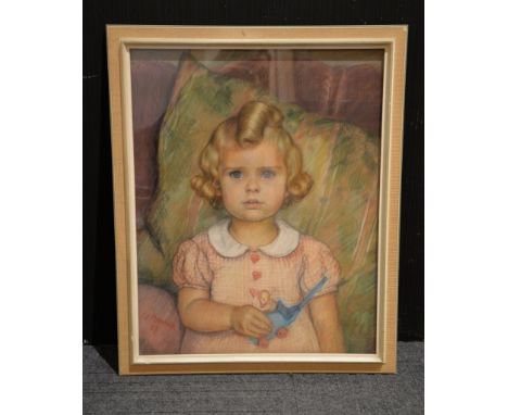 Walter Bernuth (1902-1987) Portrait of a girl with toy Pastel Signed and dated 37, lower left 57 x 45cm (22 1/2 x 17 3/4in.) 