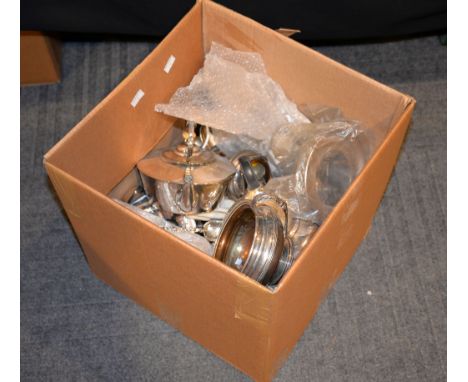 A collection of electro-plated items, to include: a circular kettle on stand; a pair of three light candelabra; a shaped oval