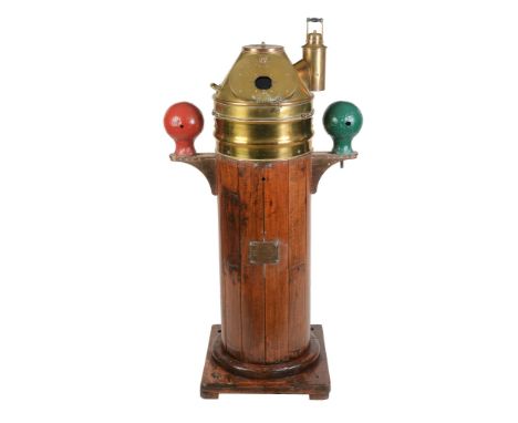 A Kelvin & Hughes ship's binnacle, 20th century, with brass hood enclosing the gimbal compass inscribed PROJECTOR KOMPASS 'NO